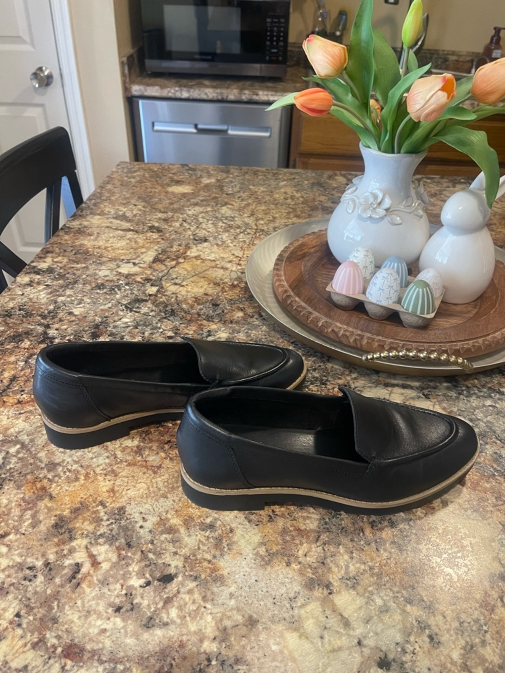 Aldo Black Leather Penny Loafers with Tan Welt - Picture 2 of 6